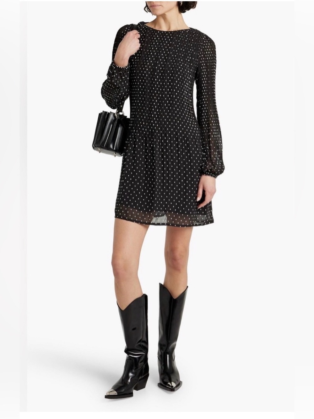 Maje Pleated Rockito Polka Dot Shift Dress Size 0 US4